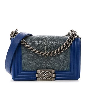 CHANEL Galuchat Stingray Small Boy Flap Blue 